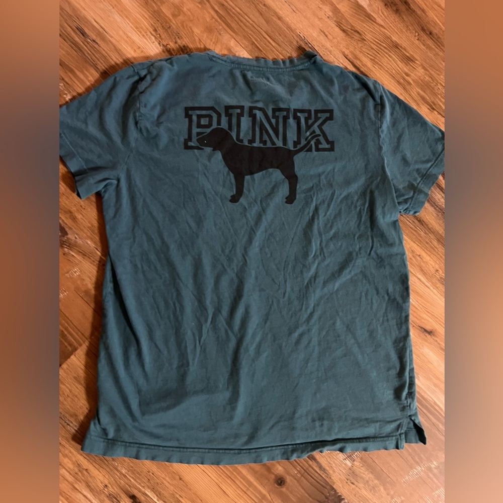 PINK by Victoria Secret 100% cotton pocket t-shirt, teal with black logo, size L